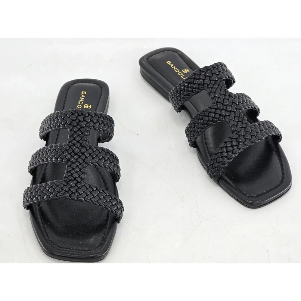 Bandolino Summer 3 Slide Sandals Womens 7M Black Woven Straps - Excellent